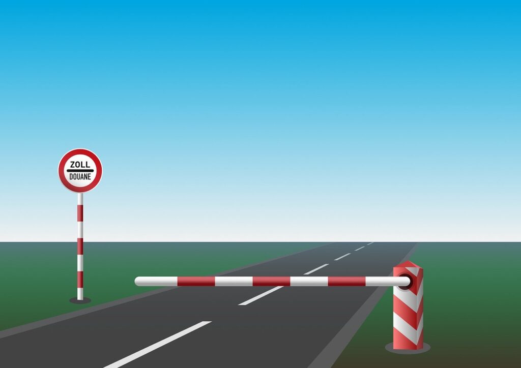 customs douane, cabinets, open, turnpike, vacations, sign, border crossing, border, border closure, opening of the border, landscape, road
