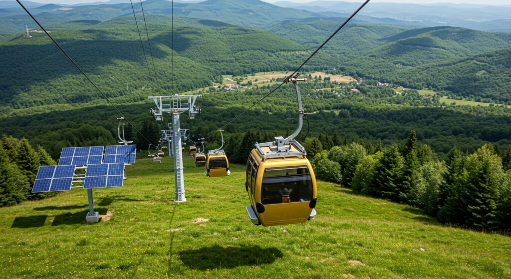 gondola prolazi pored solarnih panela